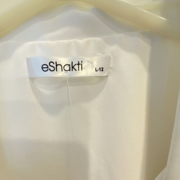 eShakti Double Breasted Shacket Brass Button Long Sleeve White Lined Women L NWT - Picture 8 of 10
